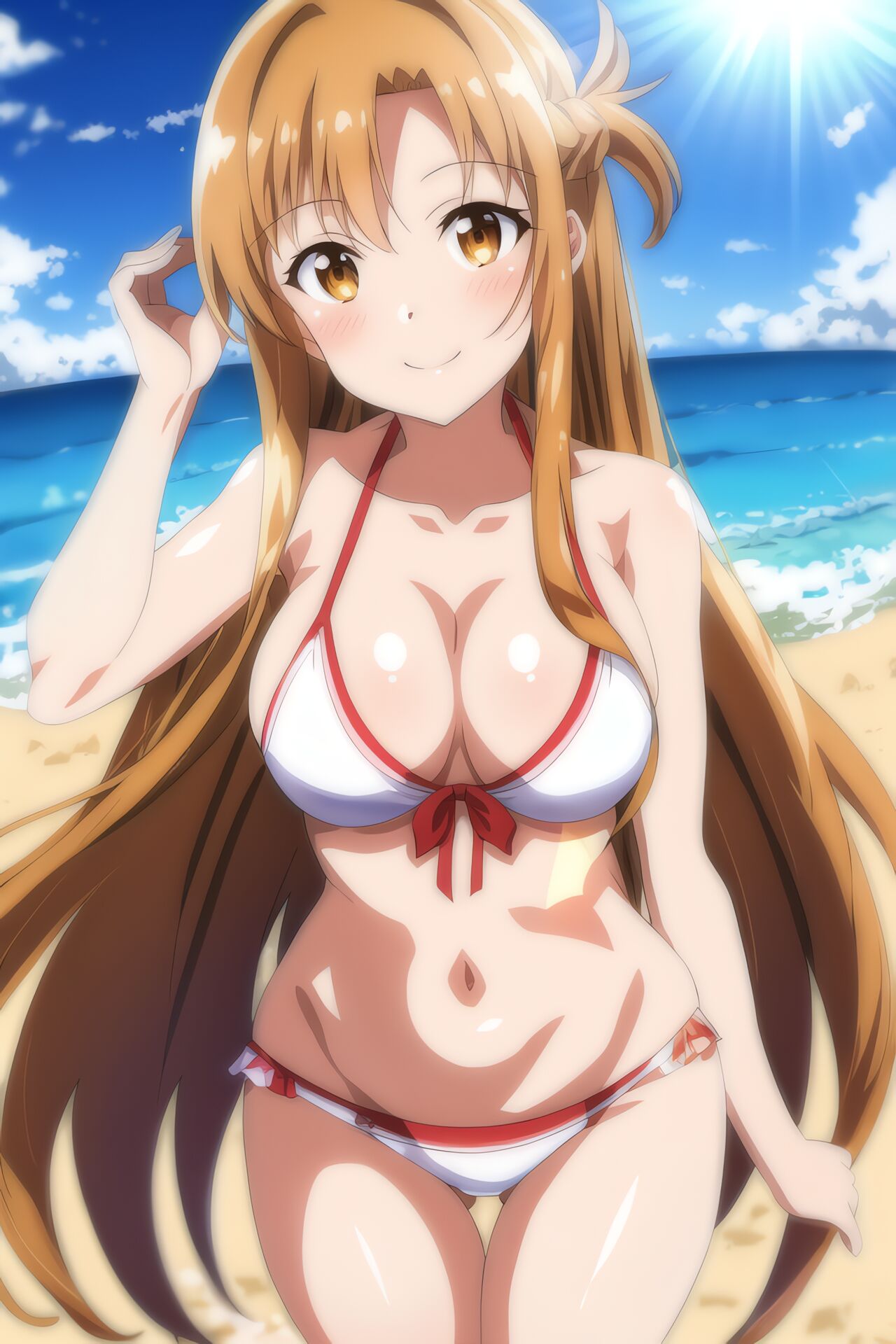 Busty Hentai Alluring Asuna Sao Auburn Eyes Auburn Hair Bare Legs