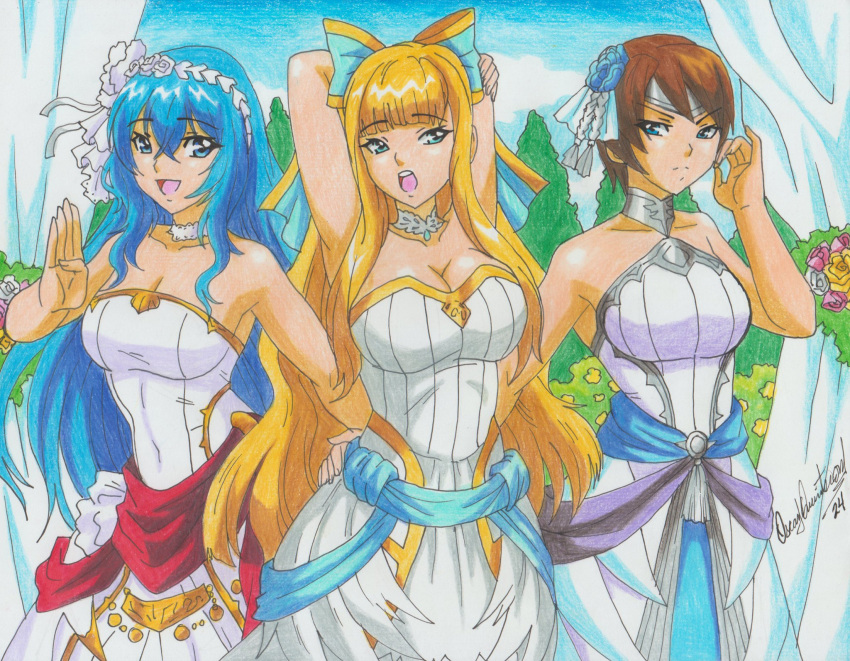 Hentai Nintendo 3 Girls Alluring Bare Shoulders Big Breasts Blonde