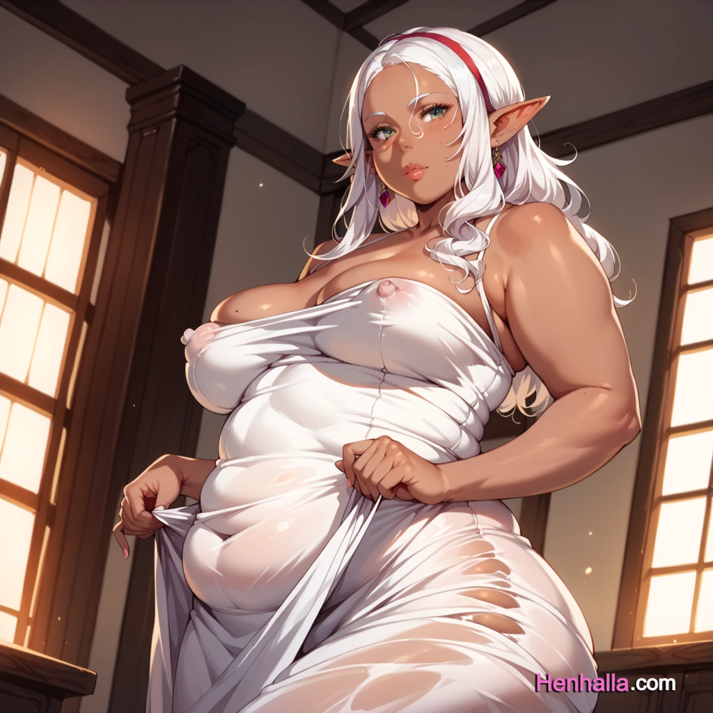 1girl 1girls ai_generated anime anime_girl big_breasts breasts dress henhalla.com hentai kuroeda kuroeda_(plus-sized_elf) solo_female young younger_female